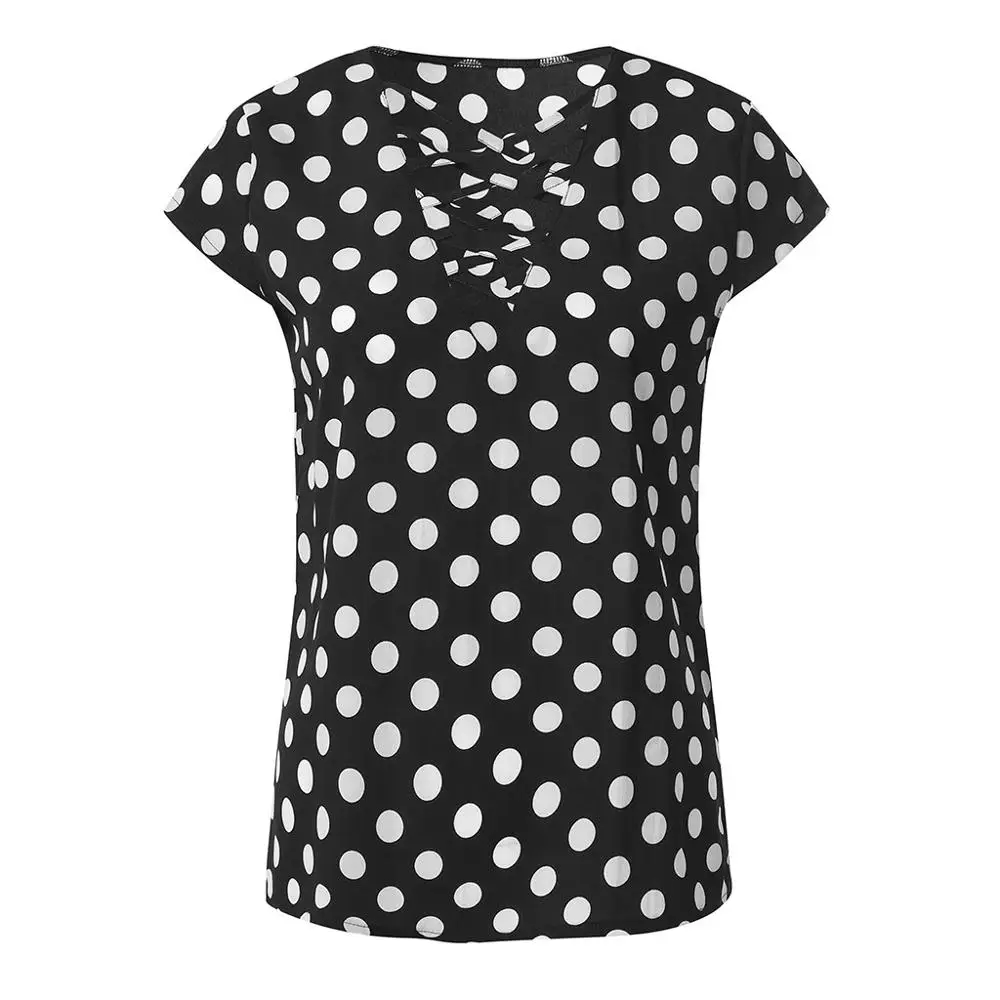 Топ женский шифоновый с V-образным вырезом модная пикантная туника в горошек