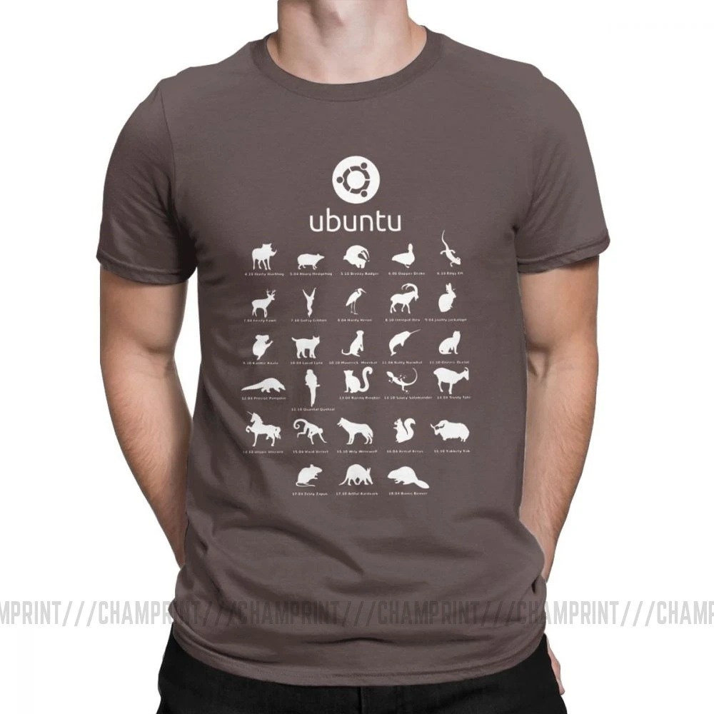 Забавные футболки Ubuntu Linux для мужчин, хлопковая Футболка с вырезом лодочкой, Distro Linux Debian, футболки с коротким рукавом, одежда с принтом - Цвет: Коричневый
