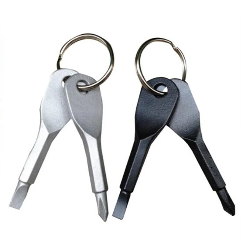 

2pcs Stainless Steel Mini EDC Portable Key Shape Slotted/Phillips Screwdriver Keychain Repair Tool