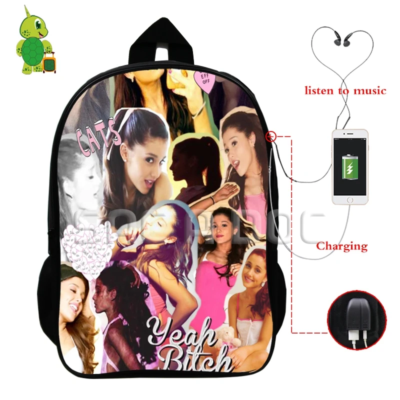 Ariana большая сумка-рюкзак знаменитая звезда Многофункциональный usb зарядка Разъем для наушников школьные сумки для подростков женщин мужчин повседневные дорожные сумки - Цвет: 16