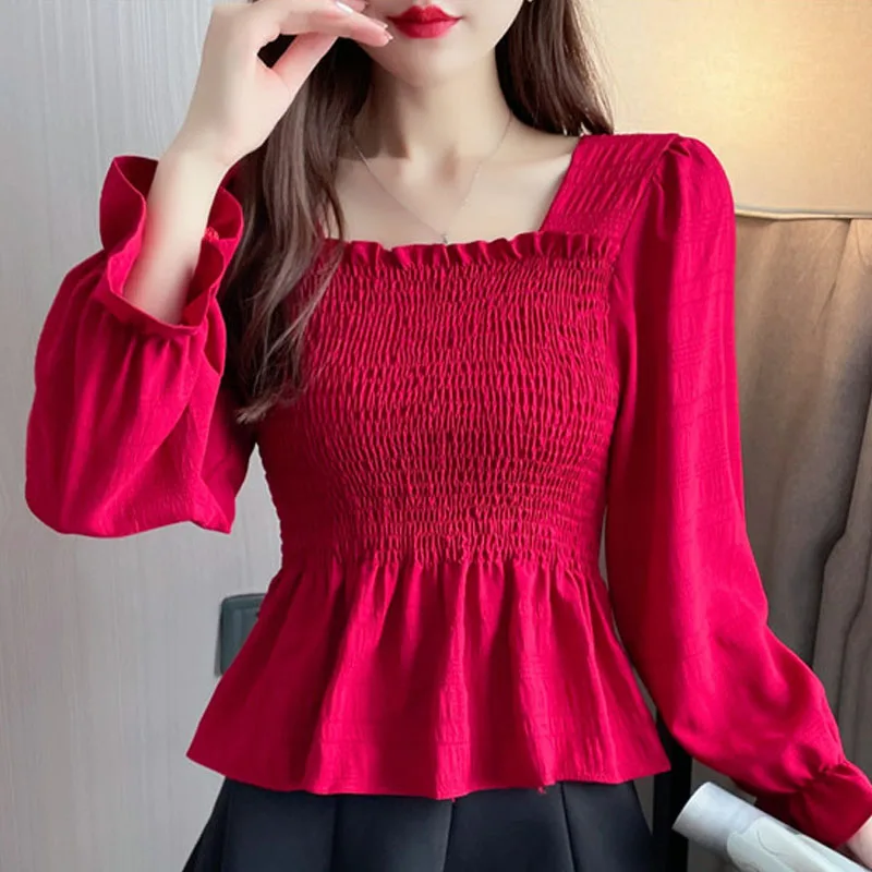 

Korean Fashion Women Clothing 2021 French Chiffon Mujer Tops Female Shirts Women Dropshipping White Black White Sexy Blouse 2248