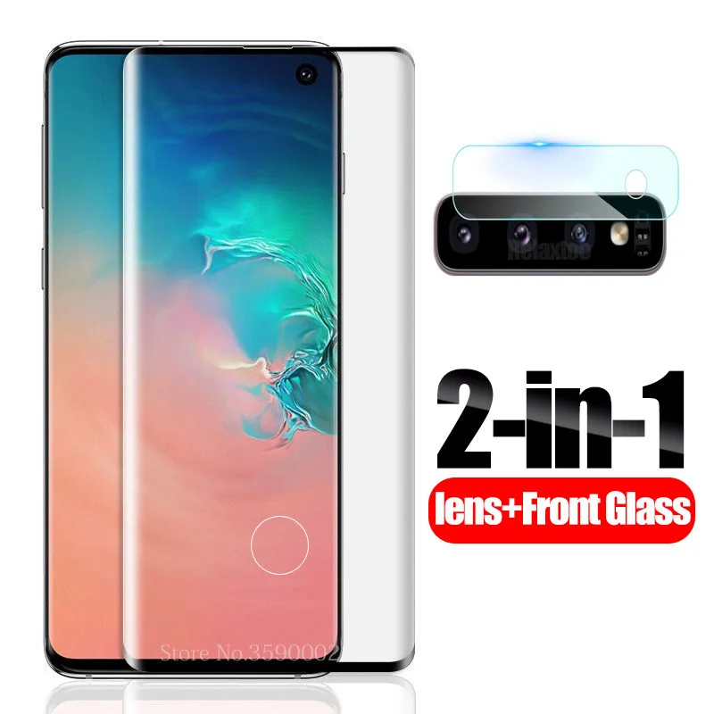 2-in-1 Glass 5D полное изогнутое Защитное стекло для samsung S10 plus защита для объектива камеры на экран для samsung note 10 pro закаленная пленка s 10 - Цвет: 2-in-1 Glass