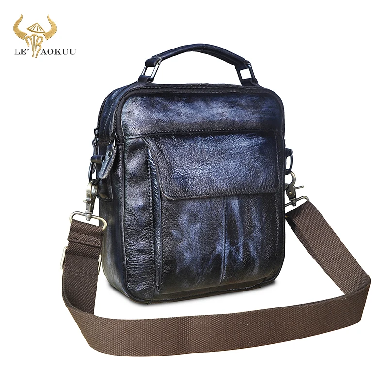 

Натуральная кожа мужской дорожный дизайн школьная сумка через плечо модная синяя сумка для студентов 10 "планшет Сумка-тоут сумка 3336