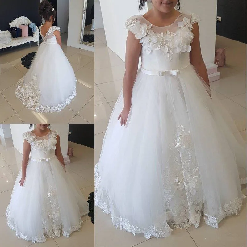 

Puffy A-Line Flower Girls Dresses Ivory Tiered Tulle First Communion Dress Celebrity Dress Custom Made