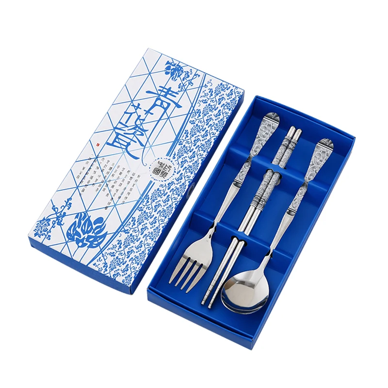 

Camping Kitchen Utensils Stainless Steel Portable Spoon Chopsticks Fork Travel Cutlery Box Set Student Two-piece Cutlery