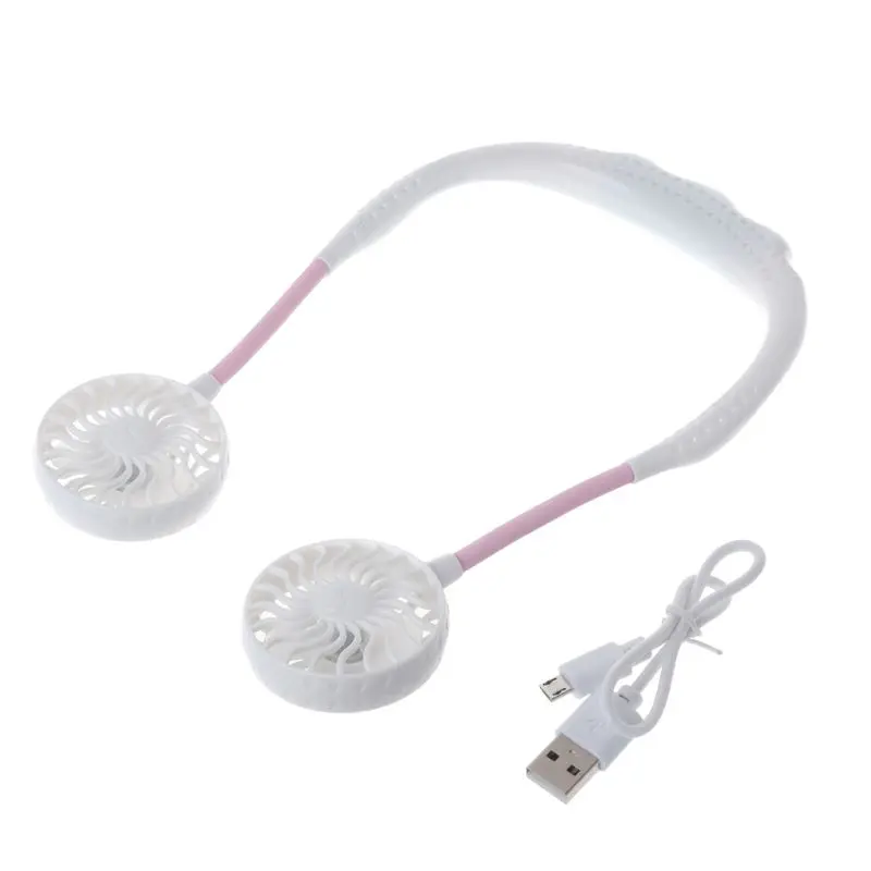 Белый Летние Hands-free ленивый шейный ремешок подвесной светильник USB Перезаряжаемые спортивные двойной вентилятор мини-охладитель воздуха Портативный 3 скорости аккумулятор большой емкости - Цвет: Белый