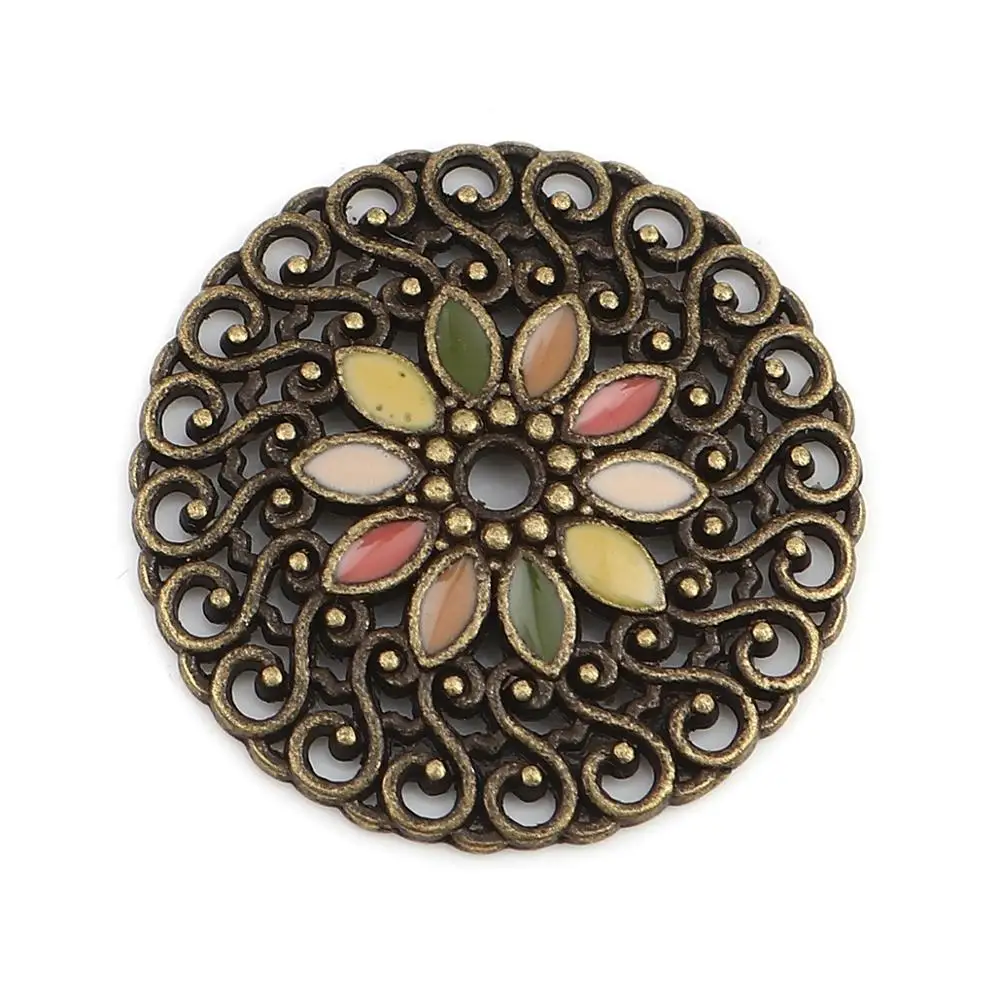 

8 сезонов богемные разъемы из цинкового сплава Круглые античные бронзовые многоцветные филигрань эмаль DIY Изготовление ювелирных изделий 25...