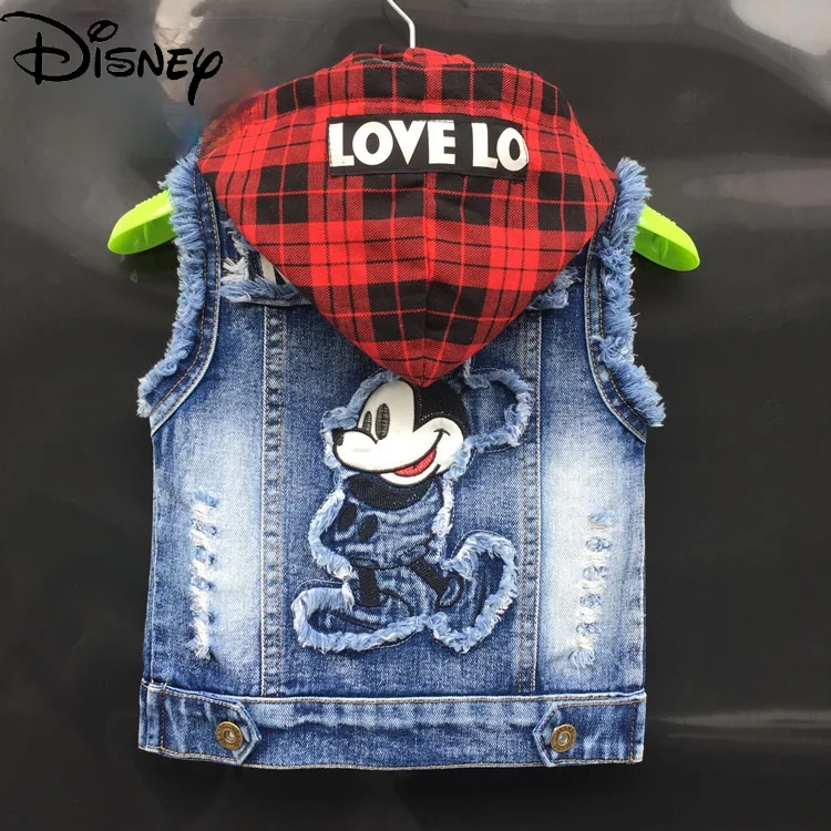 

Disney Fashion Retro Denim Vest Simple Cartoon Anime Mickey Mouse Sleeveless Vest Casual Comfortable Children's Jacket