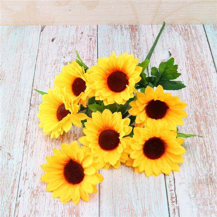

2pcs Yellow Sunflower Silk Artificial Flowers Bouquet for Home Garden Decoration Office Party Autumn Decoration Fake Sunflower