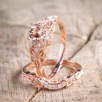 2 pcsset zircon engagement rings for women rose gold color wedding rings female crystals jewelry chic accessories gift