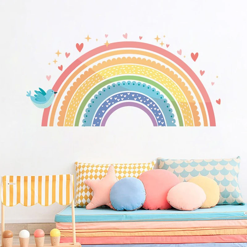 

Мультяшная кружевная Радужная Наклейка на стену для детей, детей, девочек, спальни, гостиной, фон, красивая декоративная наклейка