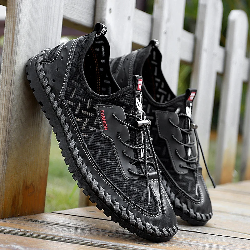 

Hot Sale Men's Shoes Real Leather Breathable Mesh Men's Sneakers Handmade Brand High Quality Denim Genuine Leather Shoes 38-47