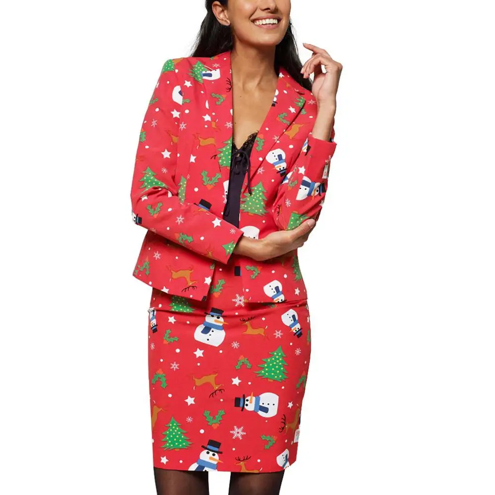 Женская офисная юбка Рождественский костюм с отложным воротником и длинными