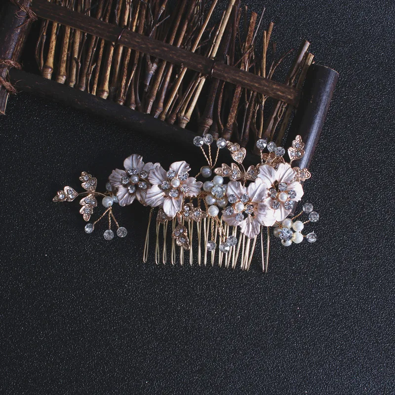N-2 Элегантные свадебные заколки для волос с кристаллами, жемчугом и цветами, очаровательные свадебные расчески ручной работы, модные аксессуары для волос, подарки 7C2043 - Цвет: N-2