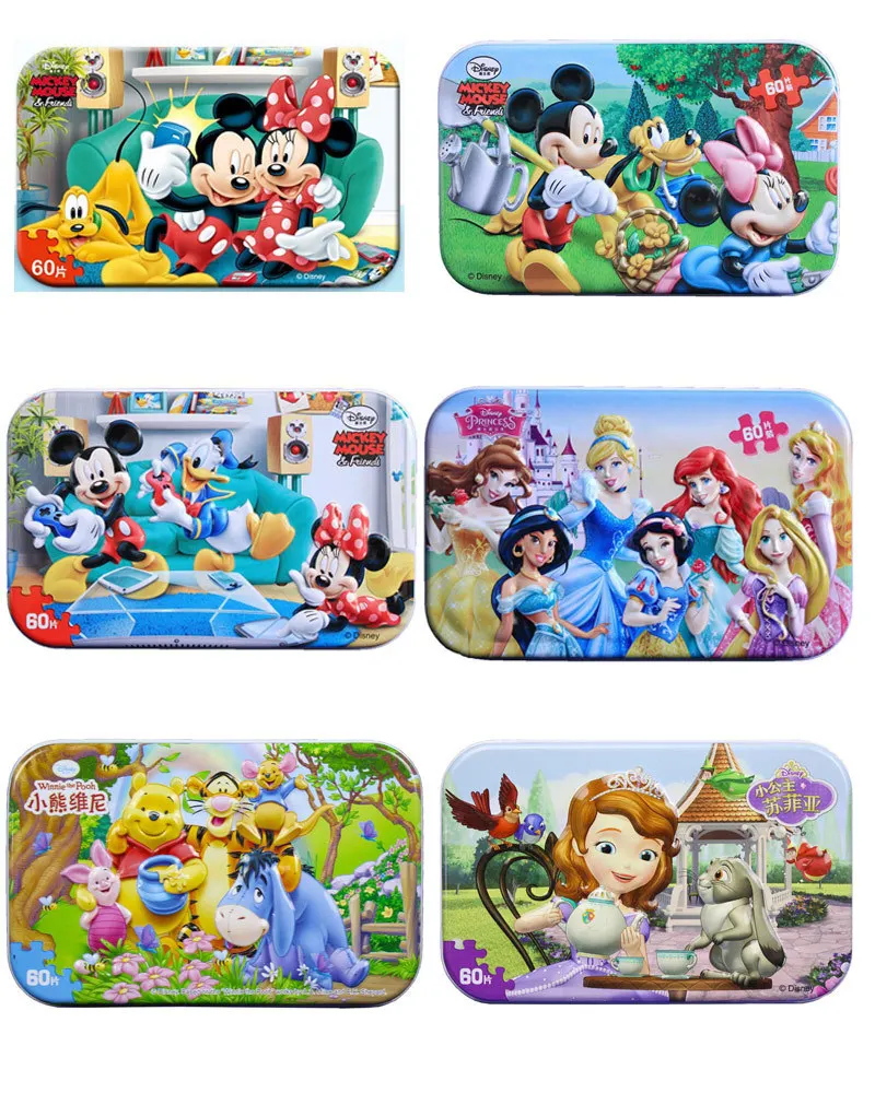 Disney Подлинная Молния Mc королева и Снежная королева 60 штук деревянные наклейки Головоломка Детские игрушки 3D железная коробка игрушки для детей