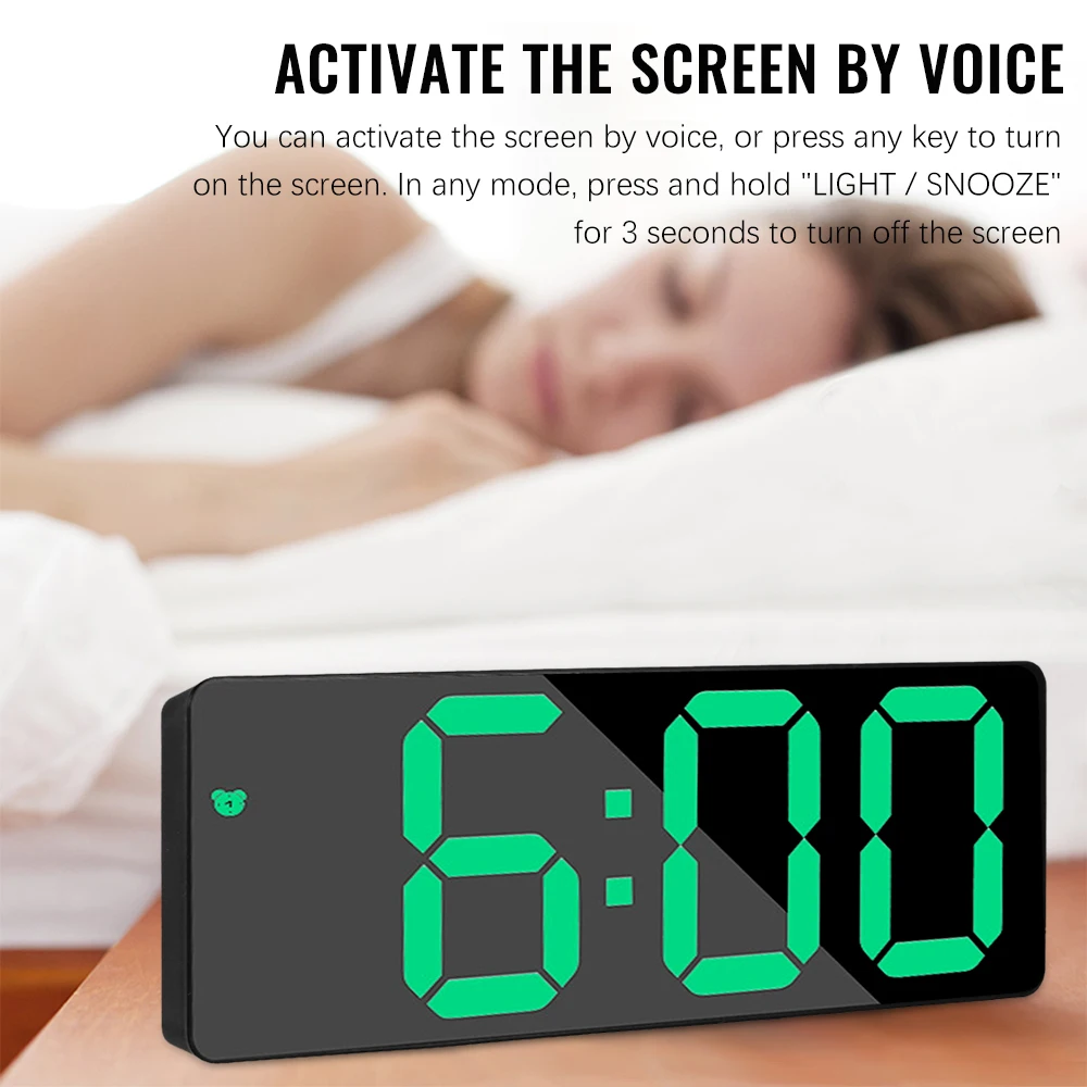 Digital Alarm Clock Mirror LED Night Lights Snooze Display Time Table Desktop Lamp Home Decor | Дом и сад