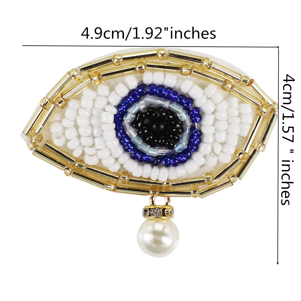 Beaded Heart Eyes Patches Rhinestones Motifs Pearl Pendant Brooch Badge with Pin 2 pieces | Дом и сад