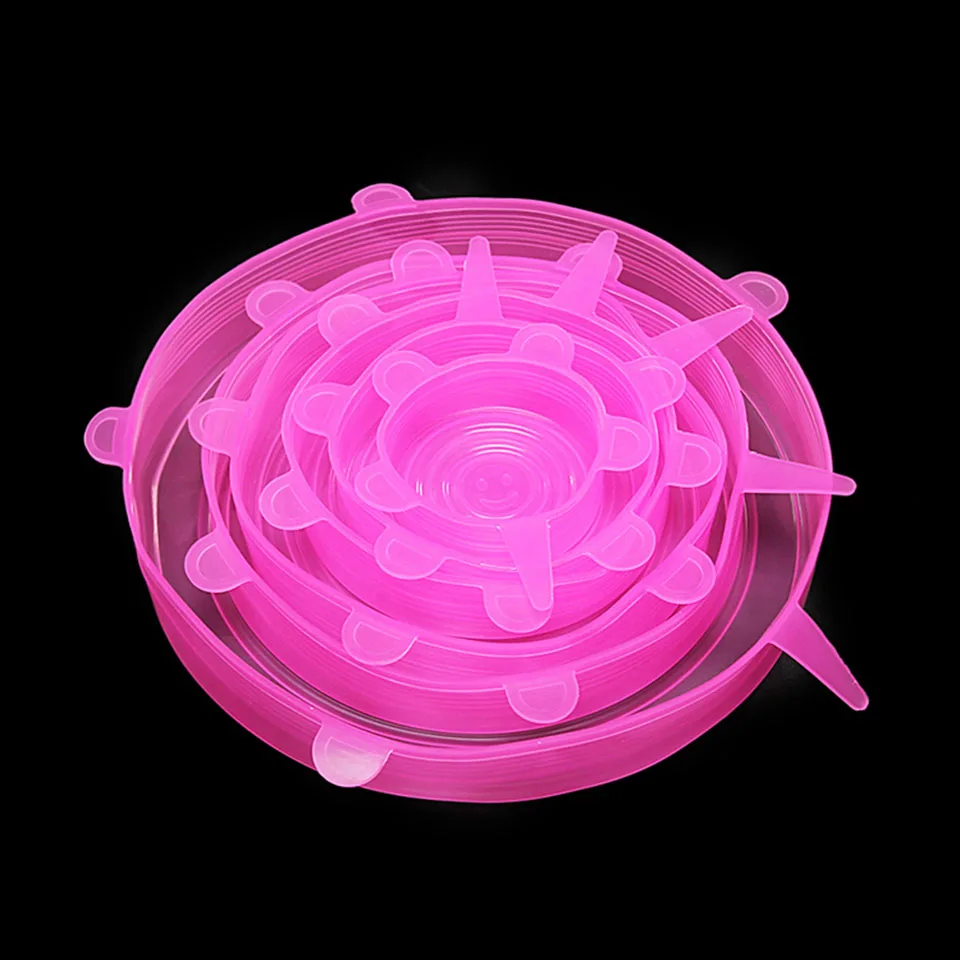 Pink 6 шт многоразовые силиконовые крышки для еды УНИВЕРСАЛЬНЫЕ СИЛИКОНОВЫЕ Эластичные крышки для кухонной посуды фруктовые крышки tapa de silicona para alimento - Цвет: Pink