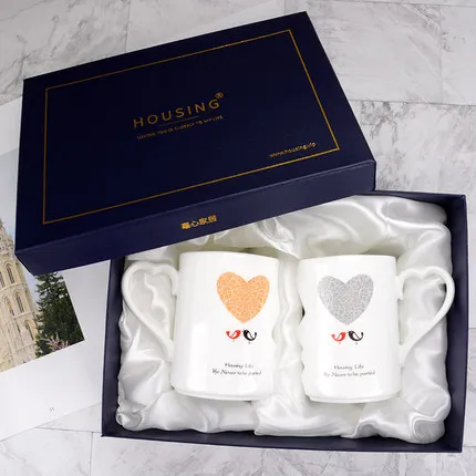 with box NONE cover OUSSIRRO 2 шт./компл. пара чашка Керамика поцелуй кружка ко Дню Святого Валентина, свадьбы, дня рождения, подарочная коробка - Цвет: with box NONE cover