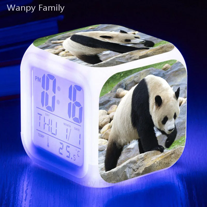 Прозрачный Very Lovely Panda Alarm Clock 7 Color Glowing Multifunctio Alarm Clock LED Big screen Touch Sensing Digital Flash Watches Clock - Цвет: Прозрачный