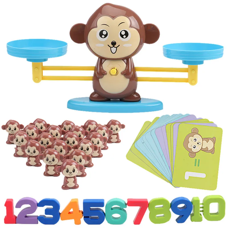 Math Match Game Board Toys Monkey Digital Balance Scale Toy Kids Educational Addition Subtraction | Игрушки и хобби