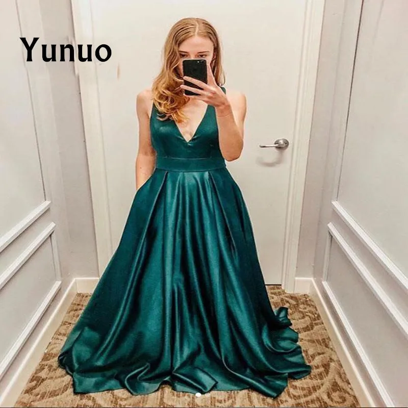 

Yunuo вечернее платье с v-образным вырезом элегантные женские вечерние платья без рукавов robe de Soiree длина до пола формальное на заказ