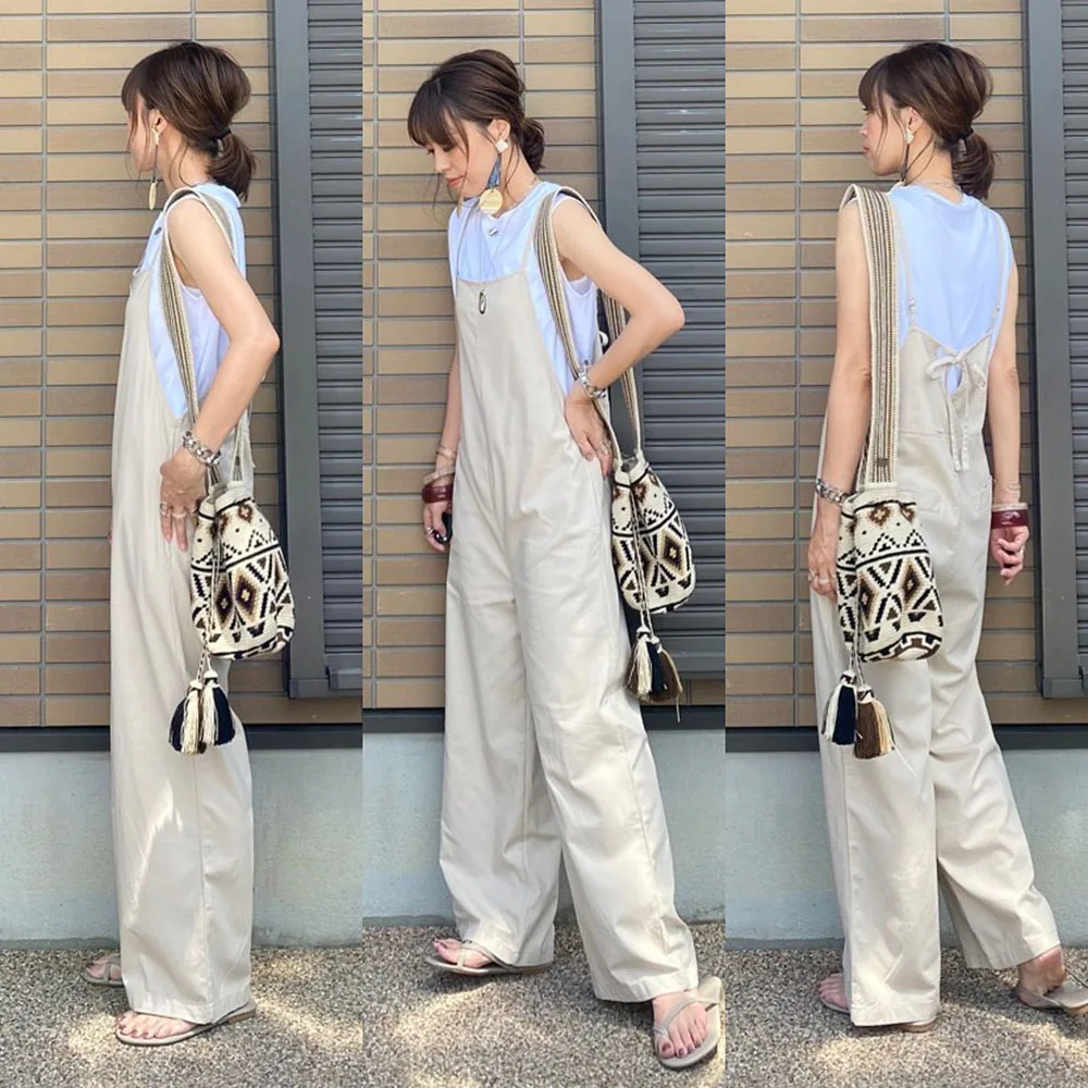 Женский комбинезон в японском стиле длинный свободный с широкими штанинами