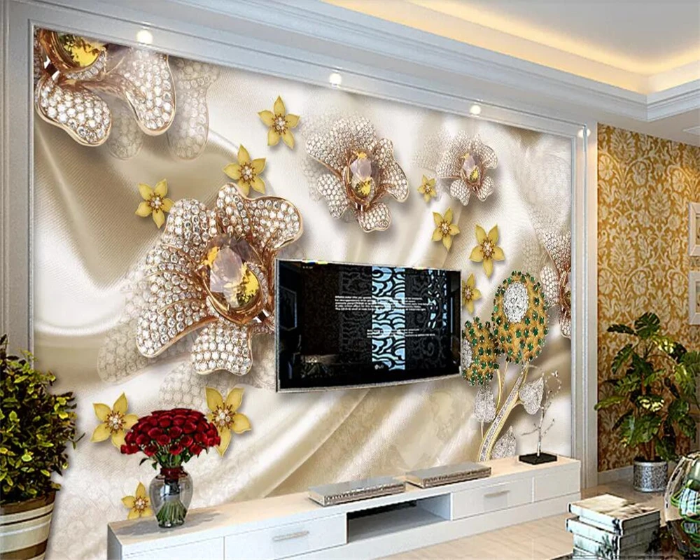 

Drop Shipping Custom Wallpaper Photo Mural Stereo Pearl Gold Rose Soft Bag Wallpapers For Living Room Papel De Parede Wallpaper