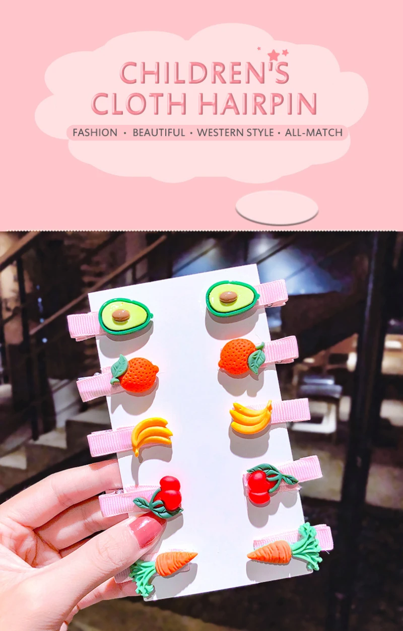 

2021 NEW 10 Pcs Children Cute Color Hair Clip Flower Fruit Bow Cartoon Hair Accessories Kids Fashion Cute Hairpin Children Gift