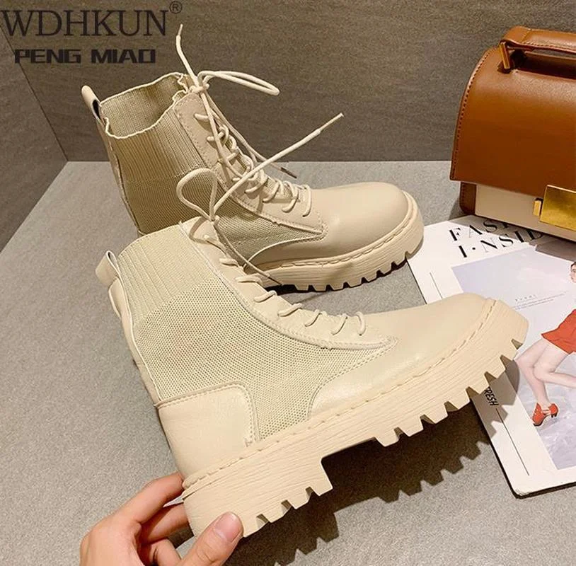 

Ankle Boots for Women 2020 Autumn Motorcycle Boots Thick Heel PlatfoAnkle Brm Shoes Woman Slip on Round Toe Fashion Boots