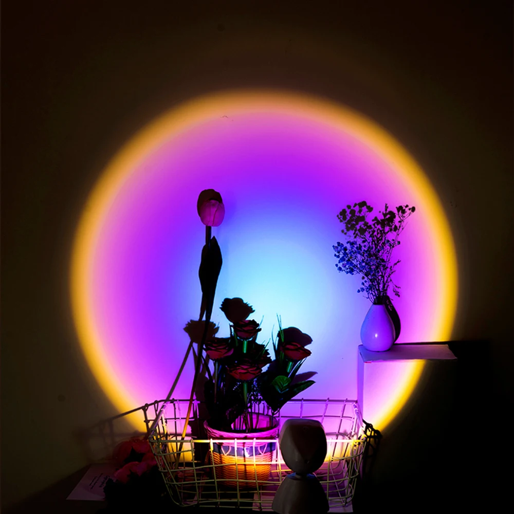 

USB Button Rainbow Sunset Projector Atmosphere Led Night Light Colorful Lamp Home Coffe Shop Background Wall Home Decoration