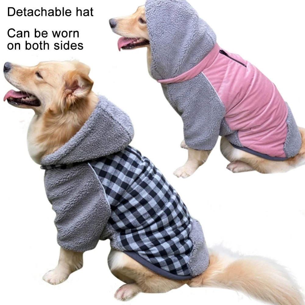 

Warm Pet Hoodies Jacket Reflective Reversible Hooded Sweatshirt Winter Cold Weather Fleece Dog Coat For Labrador Large Dogs