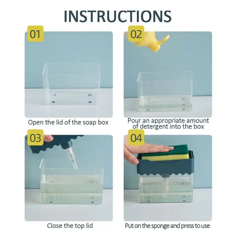 

2-in-1 Soap Pump Dispenser With Sponge Holder Liquid Dispenser Container Hand Press Soap Organizer Kitchen Cleaner Tools