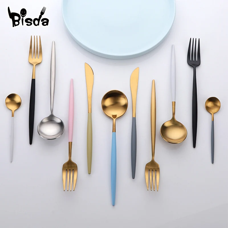 Набор посуды из нержавеющей стали столовые ножи и вилка матового золота 18/10|luxury