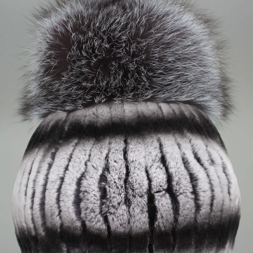

ICYMI Real Fur Hat For Female With Luxury Fluffy Ball Russian Hats New Cold Winter Genuine Rabbit Fur New Striped Benies Hats