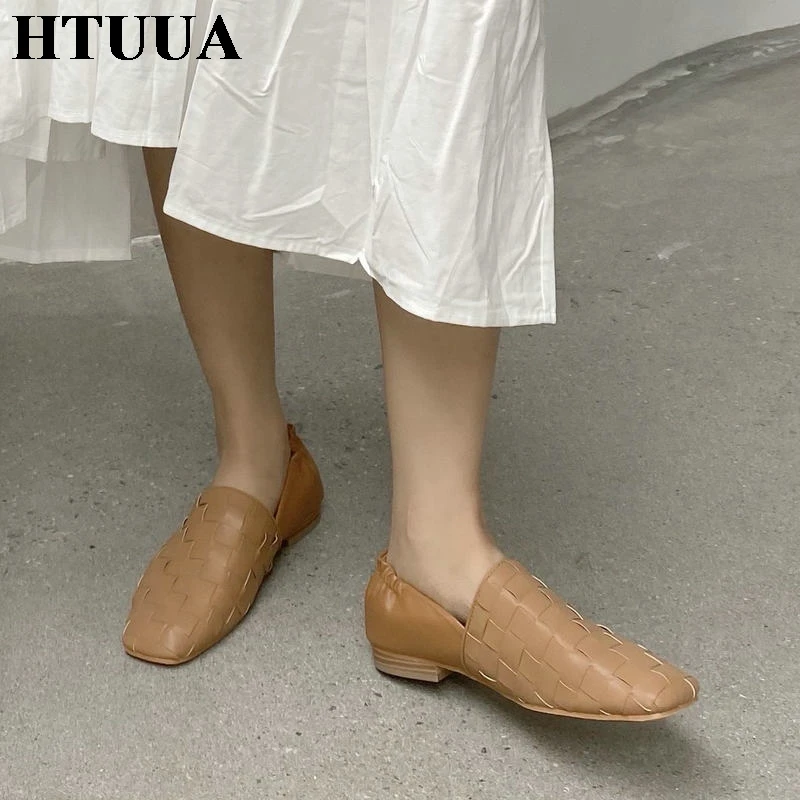 Новинка 2020 осенняя женская обувь HTUUA с квадратным носком винтажные мягкие