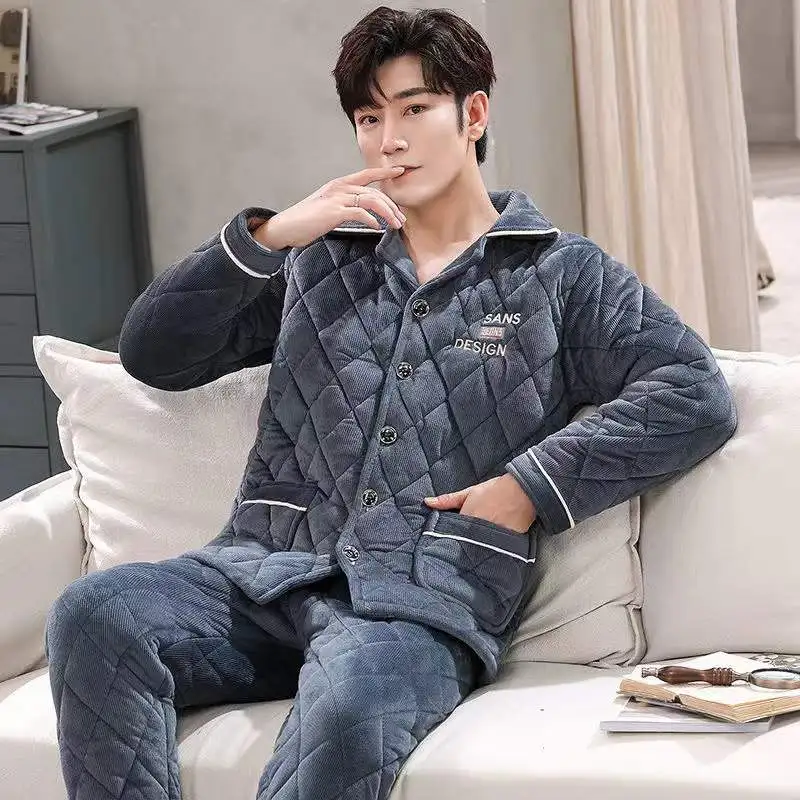 Winter Men's Pajamas Sets Coral Velvet Thick Warm 2 Piece/Set Home Suit Plus Size Soft Nightwear Homewear Home Clothes