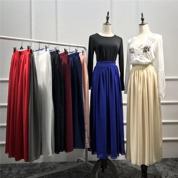 

Fashion Women's Chiffon Pleated Skirt Muslim Elegant Modest Ankle-Length Long Ramadan Party Worship Service Islamic Clothing