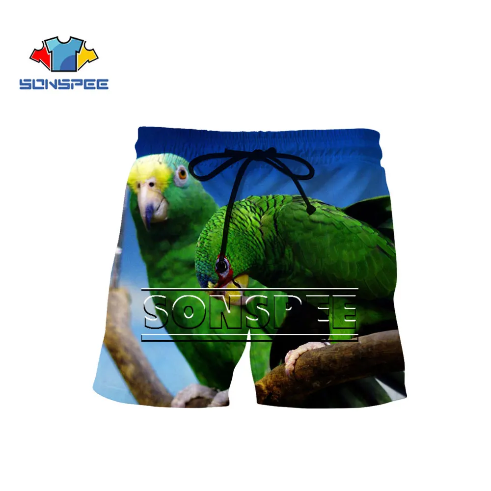 

SONSPEE Shorts Summer New Men Women Beach Short 3D Print Parrot Hip Hop Green Street Fashion Sports Cute Harajuku Casual Pants