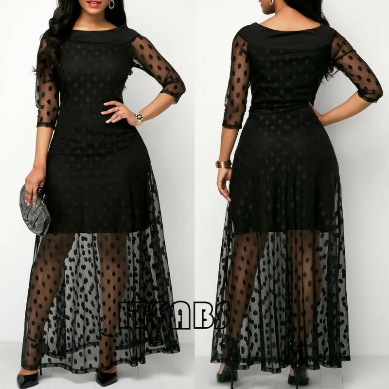 Женское летнее платье в горошек стиле бохо Черное длинное макси вечерние платья