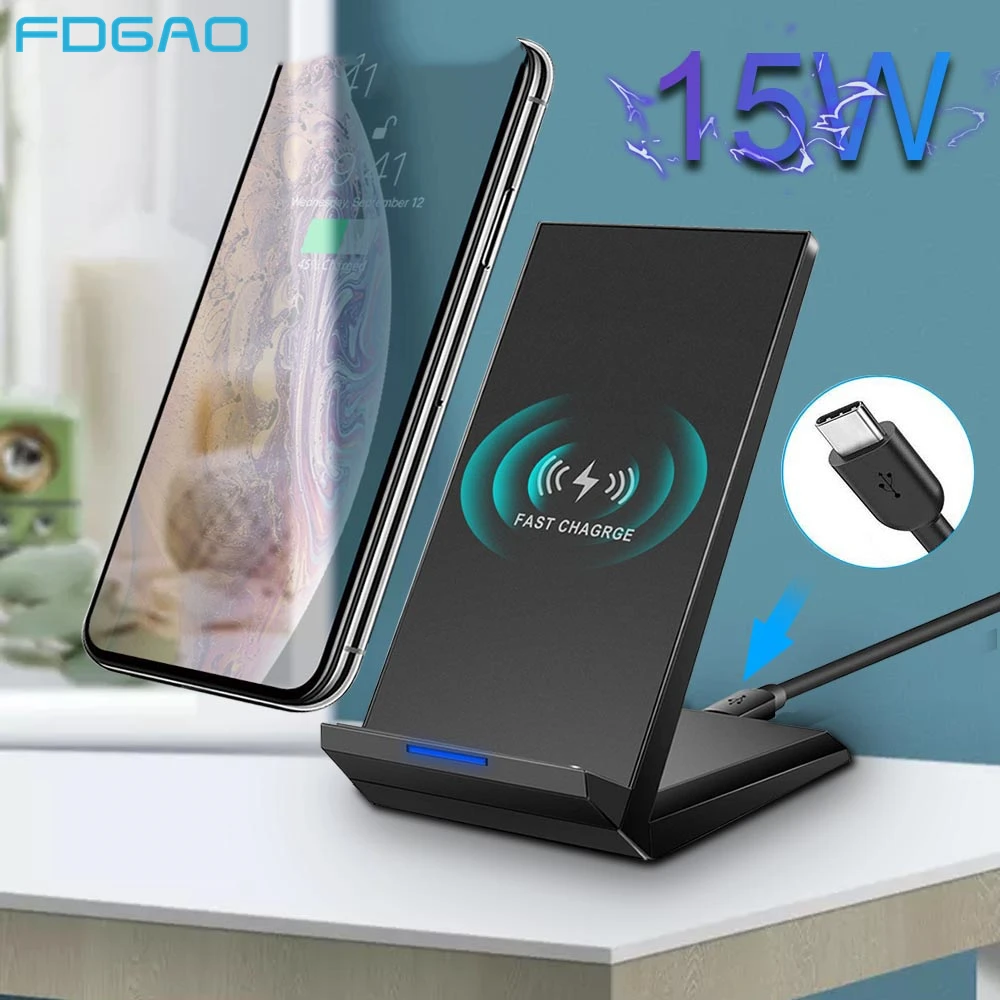 Беспроводное зарядное устройство FDGAO 15 Вт Qi для iPhone 11 X XS 8 XR Samsung S10 S9 S8 Xiaomi Mi 9 Huawei Mate