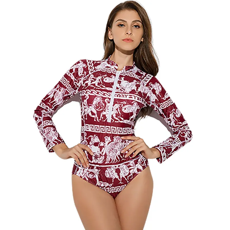 Женские с длинным рукавом Рашгард УФ UPF 50 + защита от солнца печатных молния