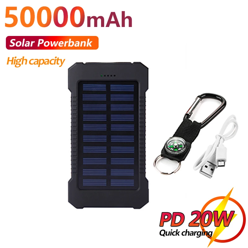 

50000mAh Solar Power Bank with Dual USB Flashlight External Battery Portable Mobile Phone Charger for Xiaomi Samsung IPhone