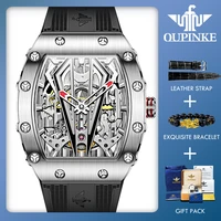 oupinke 2021 new mens automatic mechanical skeleton black watch silicone strap with synthetic sapphire crystal wristwatch
