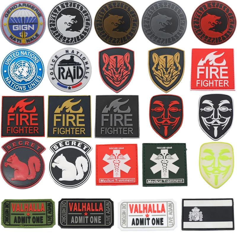 

New PVC Spain Flag Patch Viking Wolf Firefighter Rescuer Green Vendetta Brand Mask Honor Medal Military Badge Tactics Patch