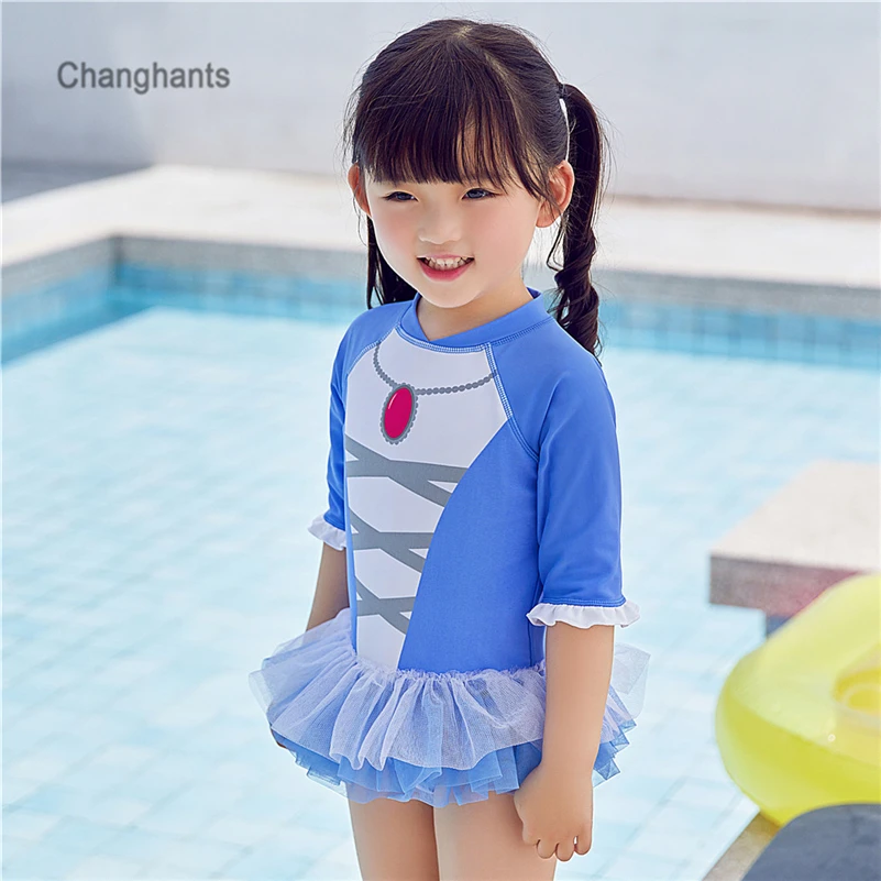 Новые модели цельный купальный костюм для девочек детский синего и розового