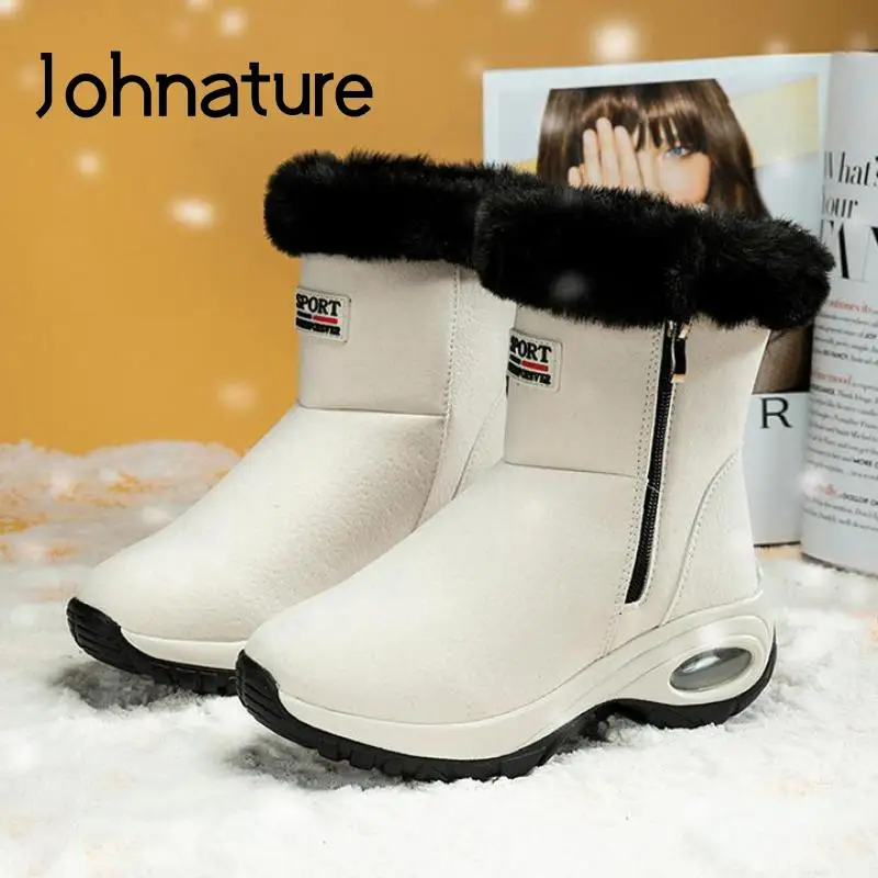

Женские ботинки на танкетке Johnature, теплые Нескользящие ботинки из хлопка, с круглым носком, обувь для досуга на платформе, большие размеры, з...