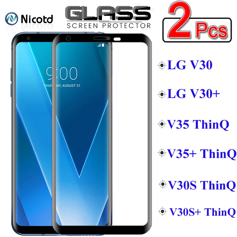 

2 Pieces NicoTD Protective Glass on the For LG V30 V35 V30S ThinQ V30 V35 Plus Full Cover Screen Protector Tempered Glass Film