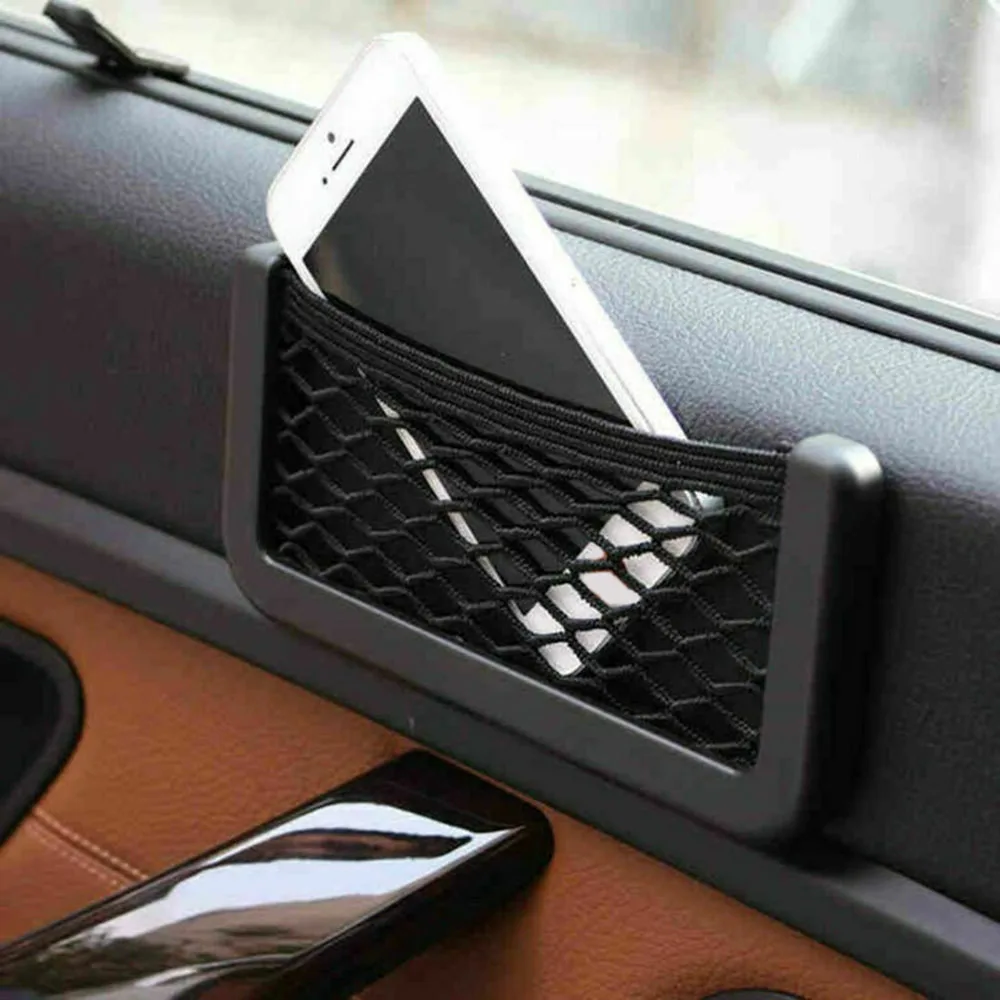 universal car seat side back storage net bag phone holder pocket organizer multifunction stick on mesh pocket phone accessories free global shipping