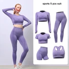 Комплект спортивный женский бесшовный для йоги, Укороченная рубашка, леггинсы с завышенной талией, спортивный костюм, 235 шт.